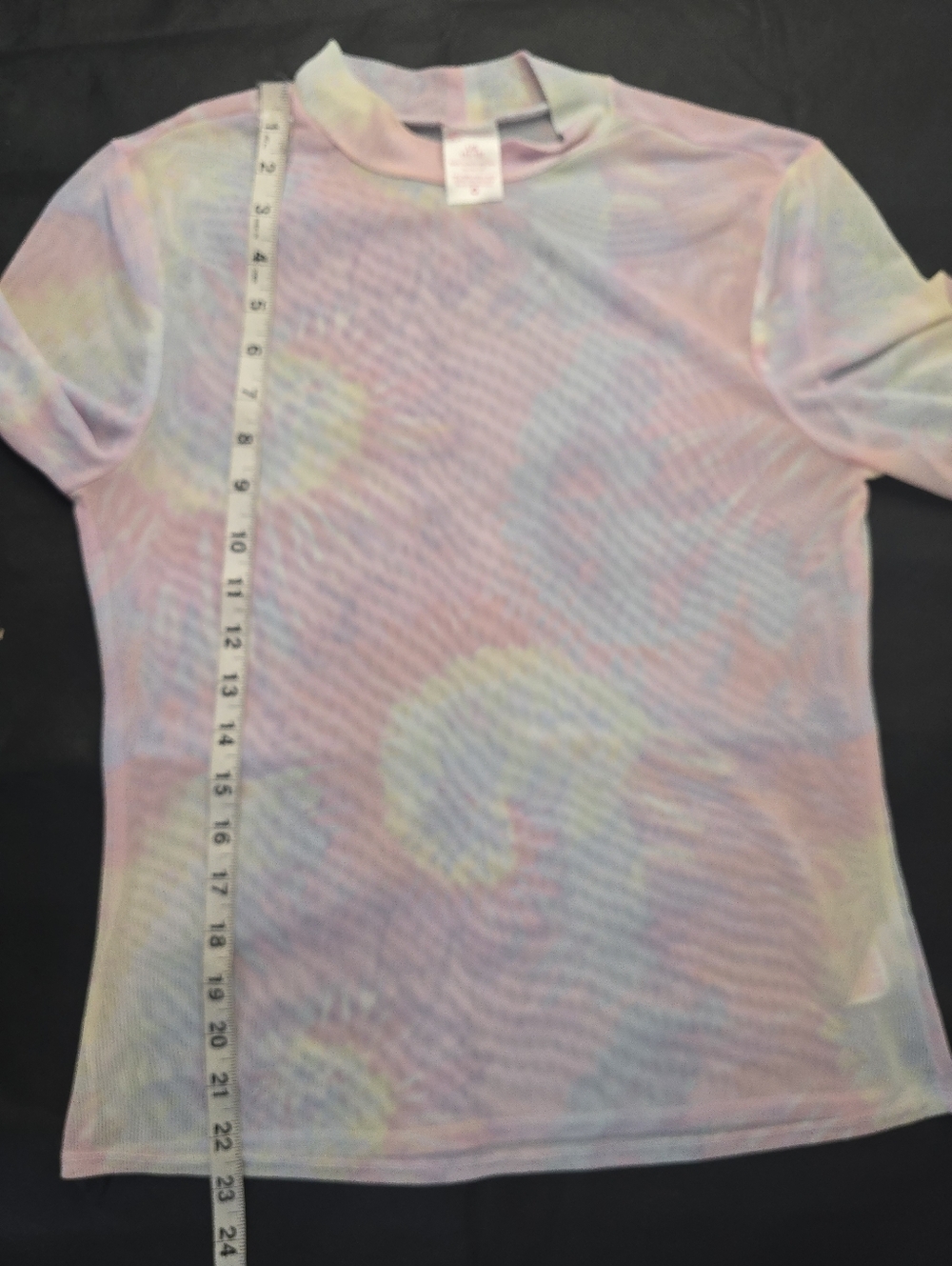 No Boundaries Sheer Top Pastel Pink Tie Dye Mesh 3/4 Sleeve Mock Neck Y2K L - Picture 11 of 12